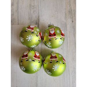 Green ball Santa claus blown glass ornament Xmas snow